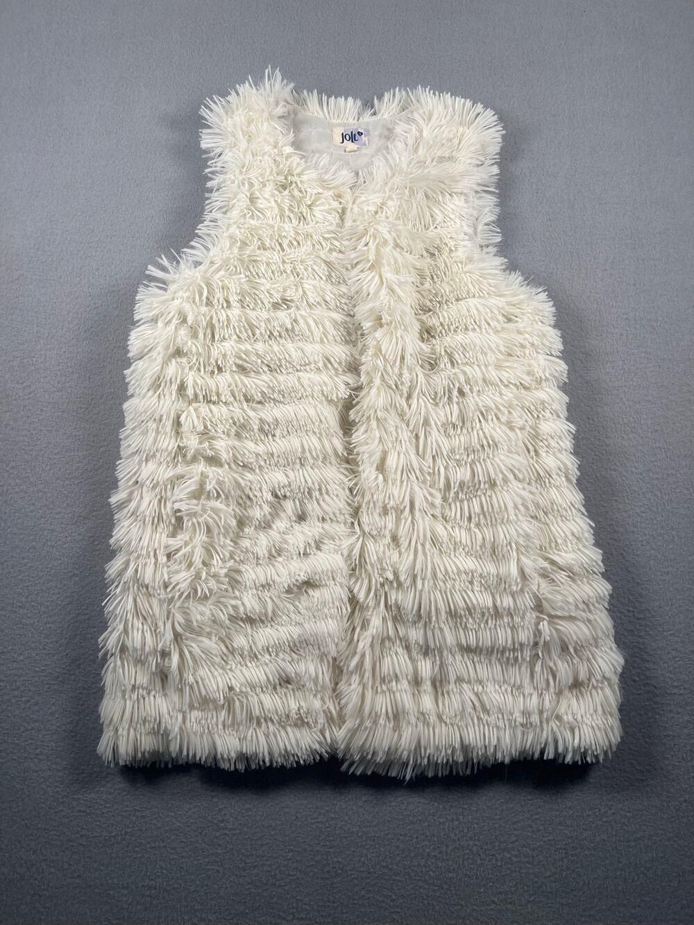 Jolt Ivory Shaggy Faux Fur Open Front Vest Size Small